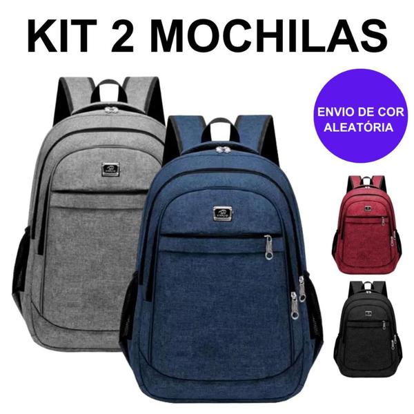 Kit 2 Mochilas Bolsa Mala Reforçada Notebook Impermeável Coreana - Cor Aleatória - New Bag Kit 2 Mochilas Bolsa Mala Reforçada Notebook Impermeável Coreana - Cor Aleatória - New Bag