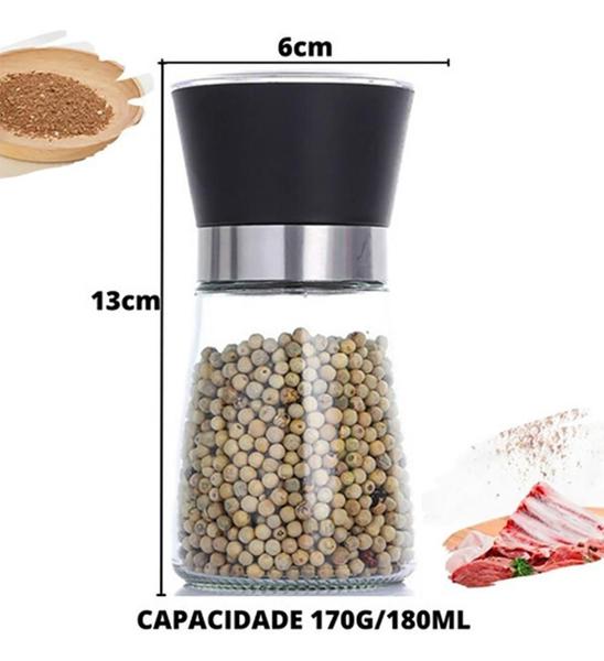 Imagem de Kit 2 Moedor De Pimenta Sal Tempero Saleiro Vidro Inox 180Ml