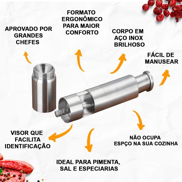 Imagem de Kit 2 Moedor Sal Pimenta Cozinha Alumínio Higiênico Gourmet