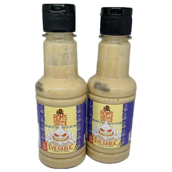 Kit 2 Molhos de Alho Evil Garlic Rom's Sauce Premium 190g - Evil Garlic - Rom's Sauce Imagem de Kit 2 Molhos de Alho Evil Garlic Rom's Sauce Premium 190g