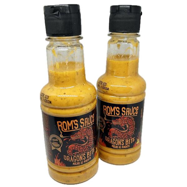 Kit 2 Molhos de Pimenta Dragons Bite Roms Sauce Premium 200g - Dragon's Bite - Rom's Sauce Imagem de Kit 2 Molhos de Pimenta Dragons Bite Roms Sauce Premium 200g