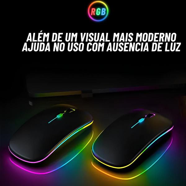 Imagem de Kit 2 Mouse Sem Fio Recarregável Wireles Optico Led Rgb Ergonômico