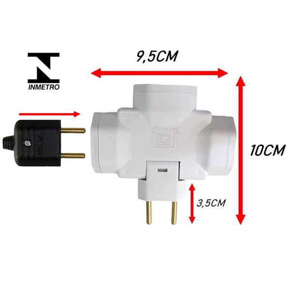 Imagem de Kit 2 Multiplicador De Tomada Benjamin 2 pino 3 Saídas Articulado Selo Inmetro NBR