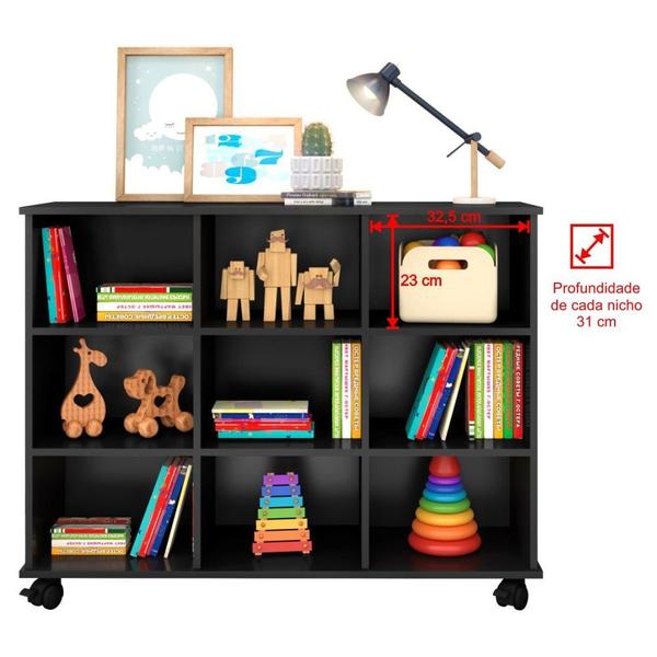 Imagem de Kit 2 Nichos Organizadores Multifuncionais com Rodízios Toys Preto - Mpozenato