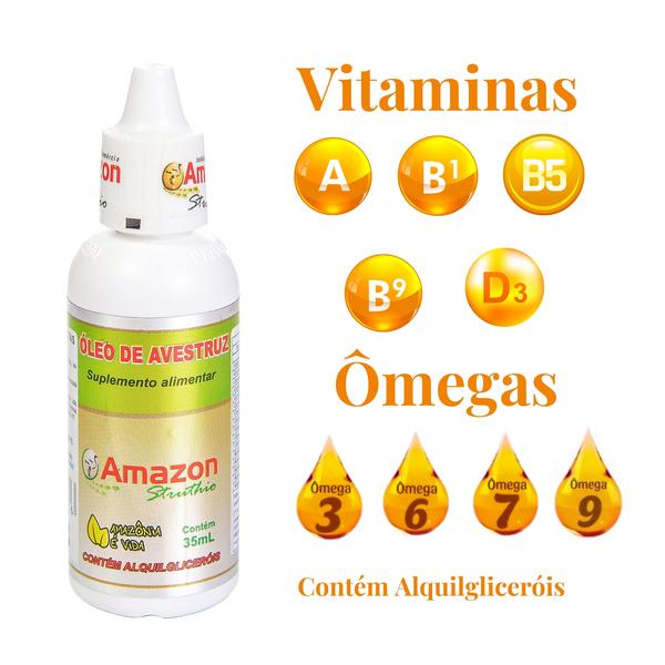 Imagem de Kit 2 Óleo De Avestruz Ômega 3, 6, 7 E 9 Vitaminas A, D E 100% Natural Suplemento Alimentar Gotas