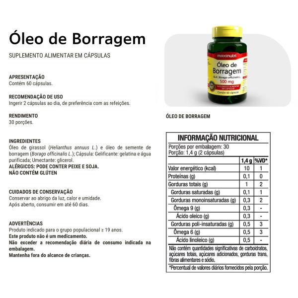 Imagem de Kit 2 Oleo de Borragem 500mg com 60 Capsulas Maxinutri