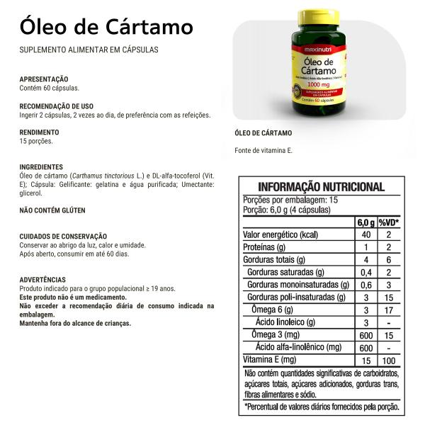 Imagem de Kit 2 Óleo de Cartamo 1000mg com 60 Capsulas Maxinutri