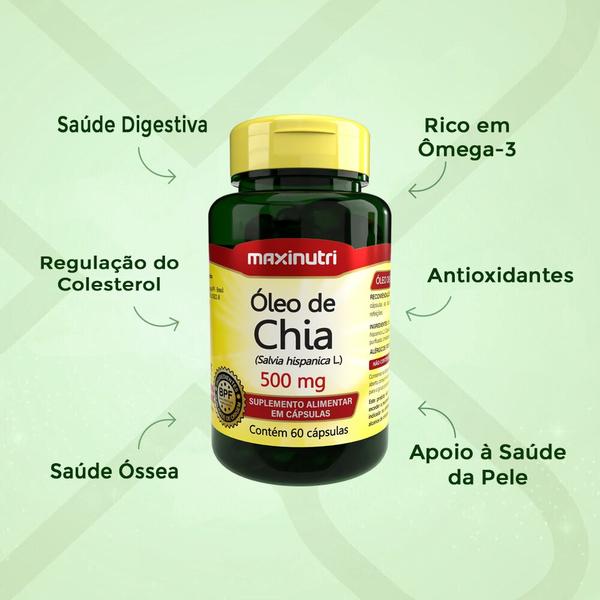 Kit 2 Oleo de Chia 500mg 60 Capsulas Maxinutri Imagem de Kit 2 Oleo de Chia 500mg 60 Capsulas Maxinutri