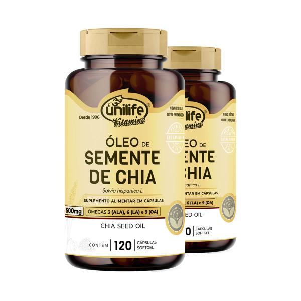 Kit 2 Óleo de Semente de Chia Unilife 120 Cápsulas Imagem de Kit 2 Óleo de Semente de Chia Unilife 120 Cápsulas
