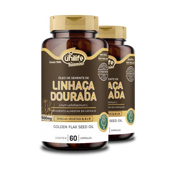 Kit 2 Óleo de Semente de Linhaça Dourada 1000mg Unilife 60 Cápsulas Imagem de Kit 2 Óleo de Semente de Linhaça Dourada 1000mg Unilife 60 Cápsulas