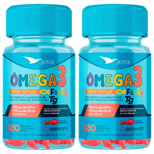 Imagem de Kit 2 Ômega 3 Peixinho 18 EPA 12 DHA Family Global Suplementos 120 Cápsulas