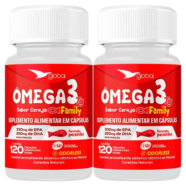 Imagem de Kit 2 Ômega 3 Peixinho 33 EPA 22 DHA Family Global Suplementos 120 Cápsulas