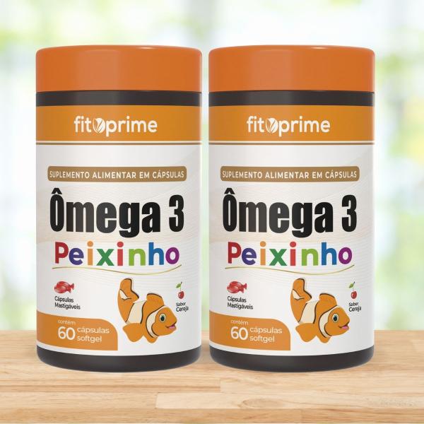 Imagem de Kit 2 Ômega 3 Peixinho Sabor Cereja 60 Cápsulas Mastigáveis Fitoprime