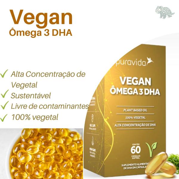 Kit 2 Ômega 3 Tg Vegan Dha 500mg 100% Vegano Concentrado PuraVida - Pura Vida Imagem de Kit 2 Ômega 3 Tg Vegan Dha 500mg 100% Vegano Concentrado PuraVida