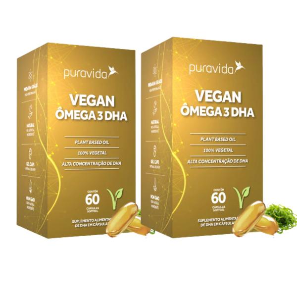 Kit 2 Ômega 3 Tg Vegan Dha 500mg 100% Vegano Concentrado PuraVida - Pura Vida Imagem de Kit 2 Ômega 3 Tg Vegan Dha 500mg 100% Vegano Concentrado PuraVida