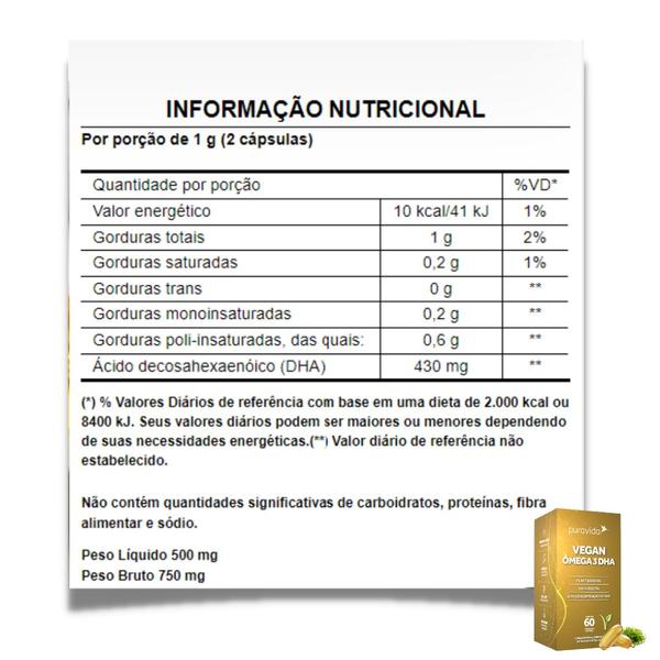 Kit 2 Ômega 3 Tg Vegan Dha 500mg 100% Vegano Concentrado PuraVida - Pura Vida Imagem de Kit 2 Ômega 3 Tg Vegan Dha 500mg 100% Vegano Concentrado PuraVida