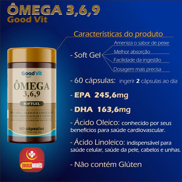 Imagem de kit 2 Omega 3,6,9 Soft Gel 60caps Good Vit melhora Colesterol