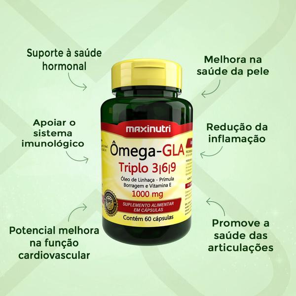 Kit 2 Ômega GLA Triplo 3-6-9 60 Capsulas Maxinutri Imagem de Kit 2 Ômega GLA Triplo 3-6-9 60 Capsulas Maxinutri