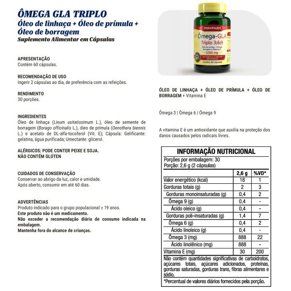 Kit 2 Ômega GLA Triplo 3-6-9 60 Capsulas Maxinutri Imagem de Kit 2 Ômega GLA Triplo 3-6-9 60 Capsulas Maxinutri