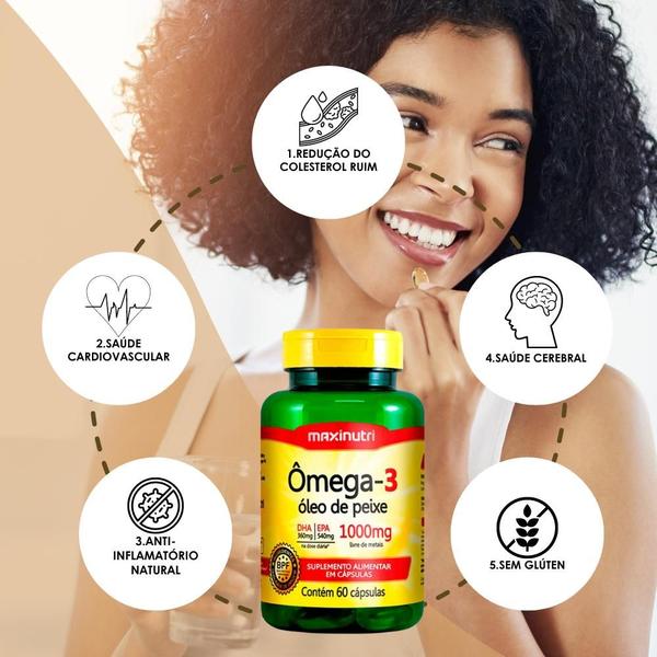 Kit 2 Ômega3 Óleo de Peixe 60 Capsulas 1000mg Maxinutri Imagem de Kit 2 Ômega3 Óleo de Peixe 60 Capsulas 1000mg Maxinutri