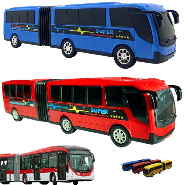 Imagem de Kit 2 Ônibus Brinquedo Sanfona Carrinho Grande Articulado Presente