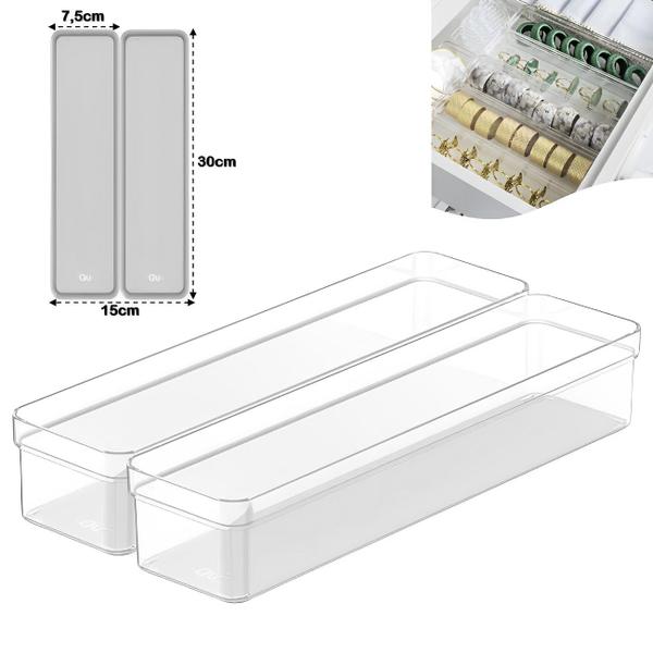 Imagem de Kit 2 Organizador De Gaveta Armário Retangular Modular Plástico Multiuso Porta Utensílios Natural - Ou