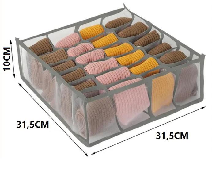 Imagem de Kit 2 Organizador Divisória Gaveta Poliéster e TNT 24 Divisórias Calcinha Cueca Biquini Meias