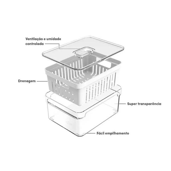 Imagem de Kit 2 Organizador Geladeira + 1 Porta Ovos Transparente