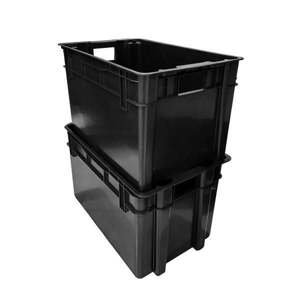 Kit 2 Organizador Multiuso Caixa 60 Lts Preta Com Tampa - Injeplastec Imagem de Kit 2 Organizador Multiuso Caixa 60 Lts Preta Com Tampa