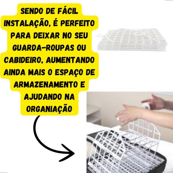 Imagem de Kit 2 Organizadores Branco Suspenso Dobrável Cabideiro de 5 Níveis Suporte Vertical Com Gancho Para Guarda Roupa Closet Fácil Montar