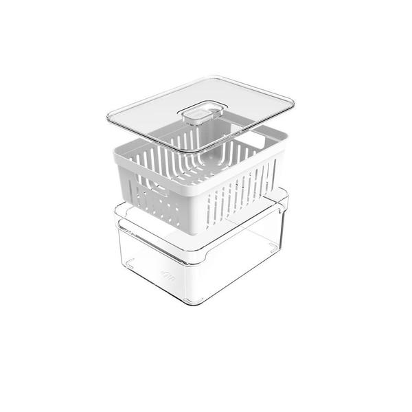 Kit 2 Organizadores Porta Mantimento 2,2 Litros Com Cesto Geladeira Fruta Verdura Clear Fresh - Ou Imagem de Kit 2 Organizadores Porta Mantimento 2,2 Litros Com Cesto Geladeira Fruta Verdura Clear Fresh - Ou