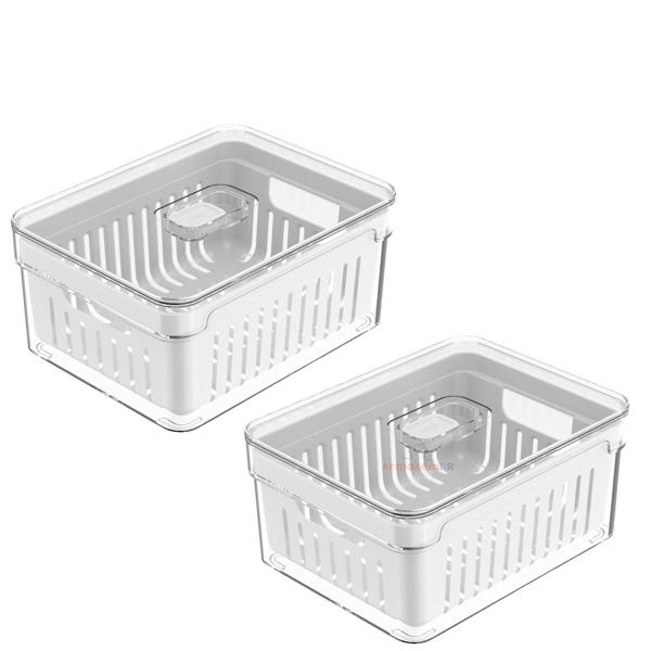 Kit 2 Organizadores Porta Mantimento 2,2 Litros Com Cesto Geladeira Fruta Verdura Clear Fresh - Ou Imagem de Kit 2 Organizadores Porta Mantimento 2,2 Litros Com Cesto Geladeira Fruta Verdura Clear Fresh - Ou