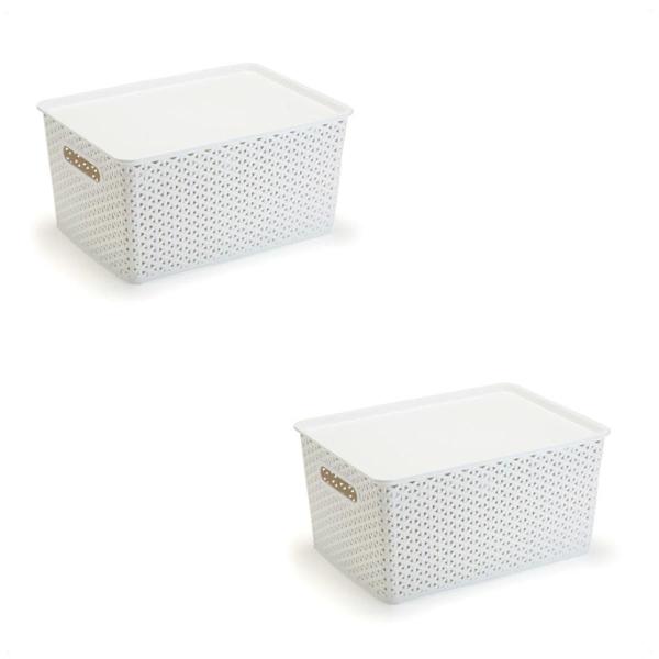 Imagem de Kit 2 Organizadores Rattan Grande Branco Com Tampa 36Cm