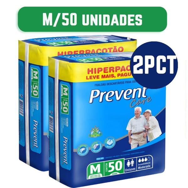 Imagem de Kit 2 Pacote Fralda Geriatrica Prevent Care M/50 = 100 unidades - Barato no Atacado