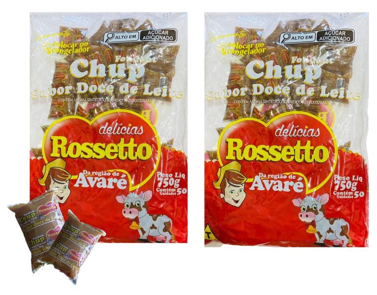 Kit 2 pacotes Chup Doce de Leite Rosseto 1,5kg c/ 50 un - Rossetto Imagem de Kit 2 pacotes Chup Doce de Leite Rosseto 1,5kg c/ 50 un