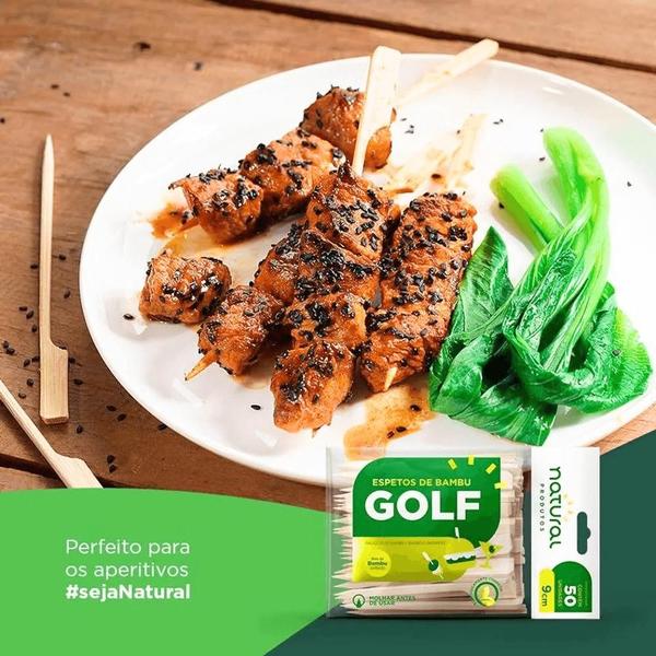 Imagem de Kit 2 Pacotes de Espetos de bambu Golf 15cm Natural com 50 unidades Ideal para Lanches e Petiscos