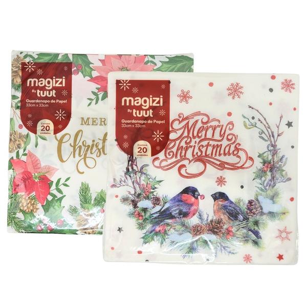 Imagem de Kit 2 Pacotes Guardanapos Decorados Natal Folhas Duplas Grandes 33cm - Magizi