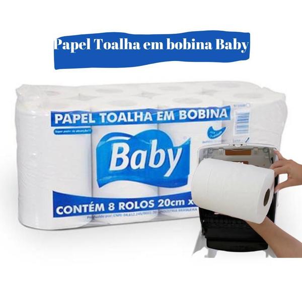 Imagem de Kit 2 Pacotes Papel Toalha Bobina Branca Com 8 Baby