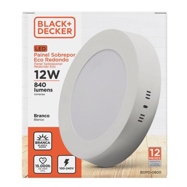 Imagem de Kit 2 Paineis Paflon Redondos Led Eco 12w Luz Branco Frio 6500k P/ Sobrepor Branco Bivolt Black Decker