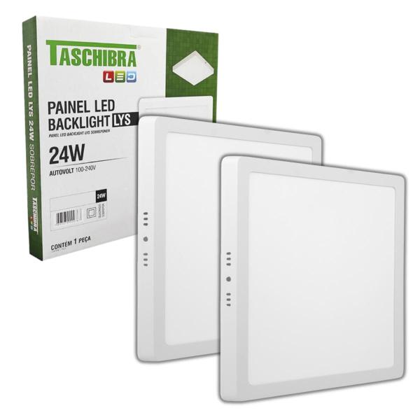 Imagem de Kit 2 Painel De Led Lys Plafon 24w Quadrado Sobrepor Branco Bivolt Taschibra