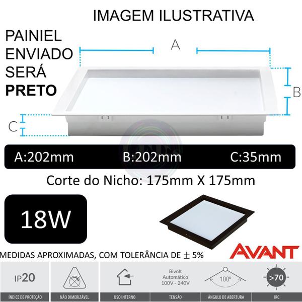 Imagem de Kit 2 Painel Led Embutir Recuado Preto 18w Branco Quente 2700K