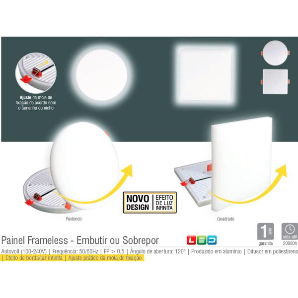 Imagem de Kit 2 Painel LED Frameless 24W Quadrado Embutir/Sobrepor