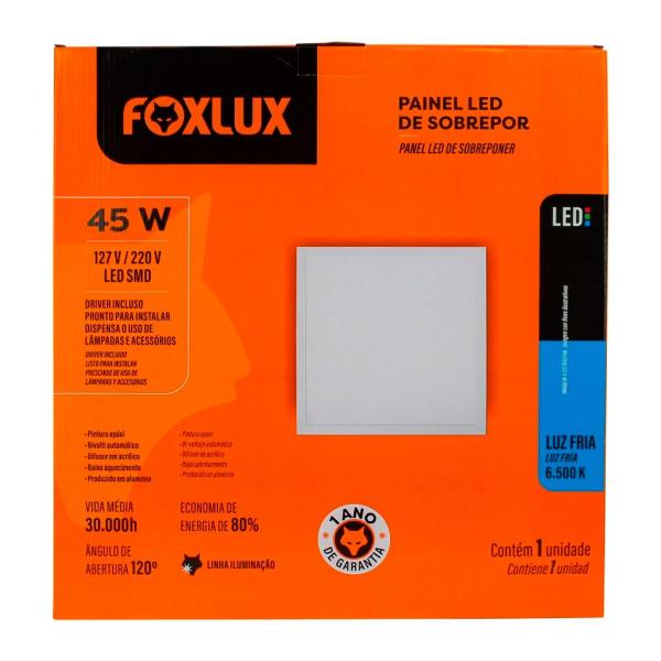 Imagem de Kit 2 Painel Led Quadrado Sobrepor 45W 6500K Bivolt Foxlux