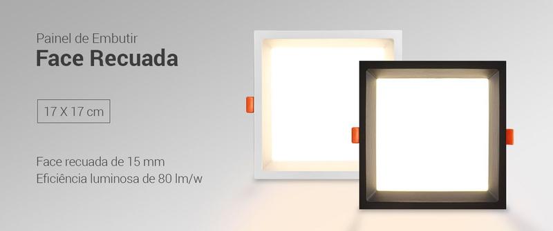 Imagem de Kit 2 Painel Plafon Led Embutir Recuado 18W Branco Neutro 4000K Preto