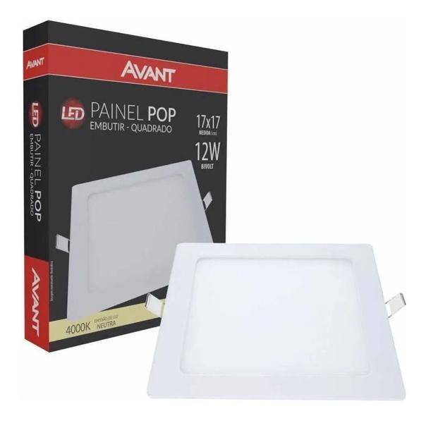 Imagem de Kit 2 Painel Plafon Quadrado Embutir 12w Branco Neutro 4000k