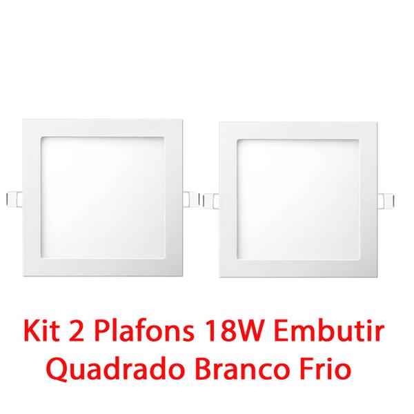 Imagem de kit 2 Painel Plafons Embutir LED Quadrado 18W Branco Frio