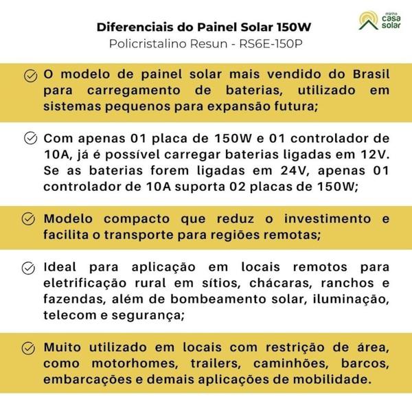 Imagem de Kit 2 Painel Solar 150W com Controlador PWM 30A Cabos MC4