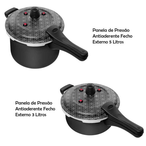 Kit 2 Panelas De Pressão 3 E 5 Litros Antiaderente Fechamento Externo Patolux Imagem de Kit 2 Panelas De Pressão 3 E 5 Litros Antiaderente Fechamento Externo Patolux
