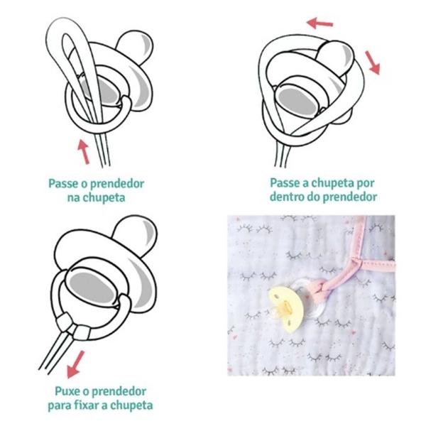 Imagem de Kit 2 Panos de boca para Bebê Soft Estampado Super Absorvente E Macia C/ Prendedor De Chupeta