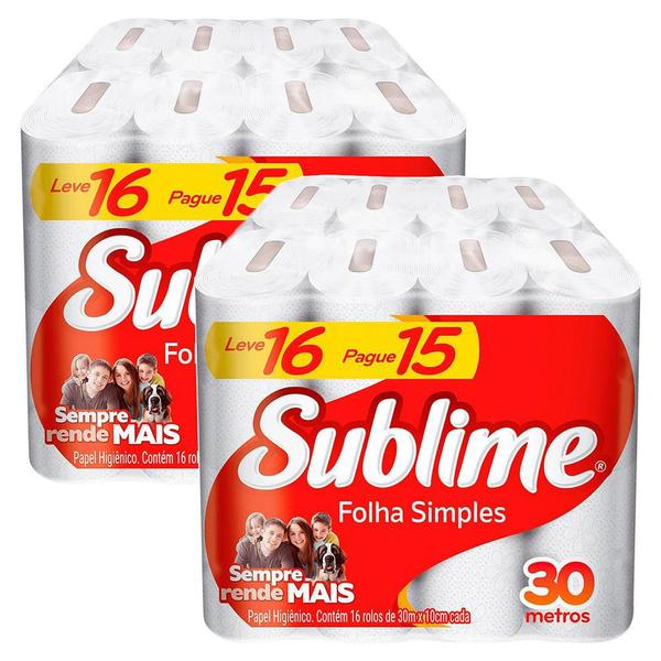 Imagem de Kit 2 Papel Higiênico Sublime Folha Simples com 16 rolos cada